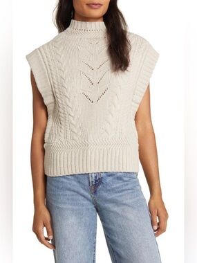 NWT Wit & Wisdom Cable Stitch Mock Neck Sweater Vest, Stone S